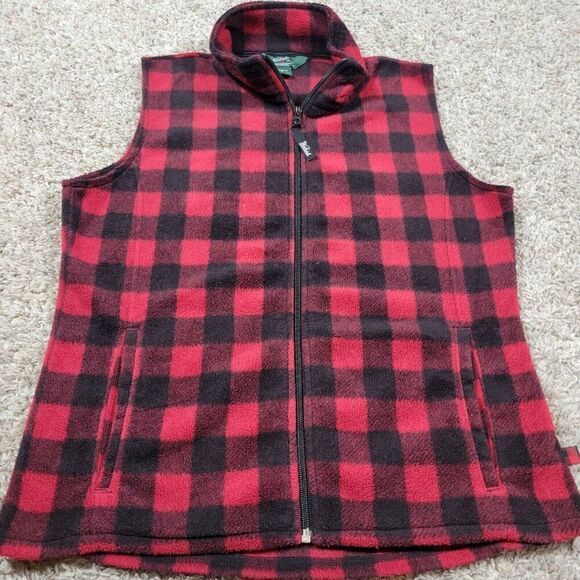 Woolrich Vest Womens Medium Plaid Buffalo Red Black Full Zip Pockets Outdoors - Picture 1 of 8